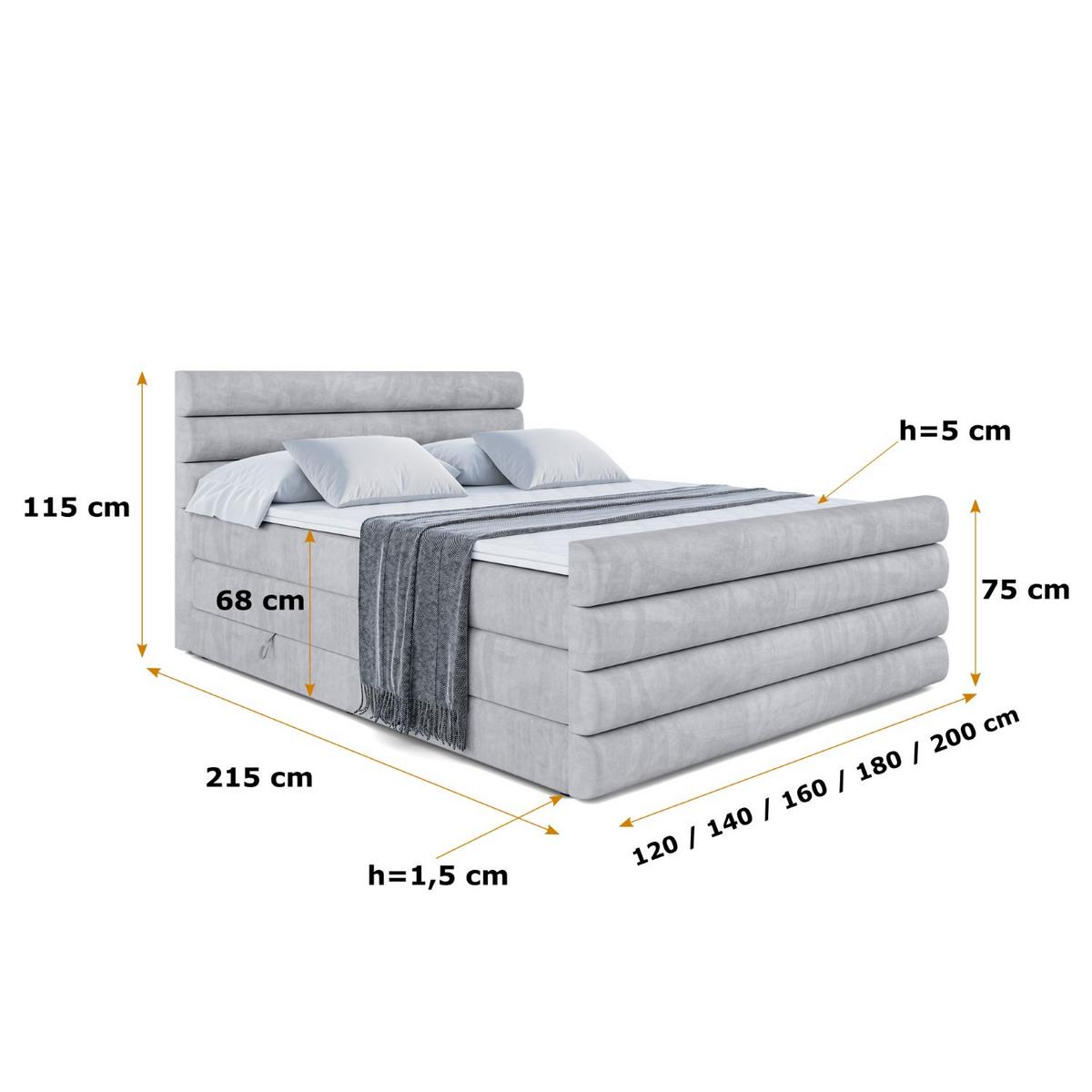 BOXSPRINGBETT CELESTIA-Z KING - 120x200 - H3/H4 - Hellgrau - Hellgrau, Holzwerkstoff (120/200cm) - ALTDECOR
