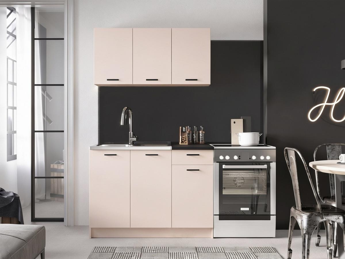 KÜCHENZEILE Eco 120 - Kaschmir/Schwarz, Holzwerkstoff/Kunststoff (120/85/60cm) - MIRJAN24