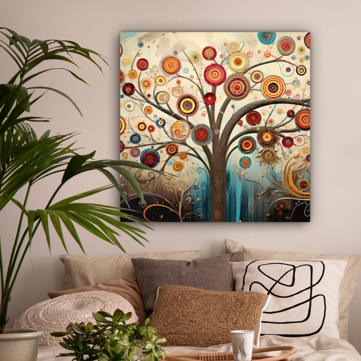 LEINWANDBILD Baum - Baum des Lebens - Farbe Deko Groß 90x90 cm - Braun, Textil (90/90cm) - MuchoWow