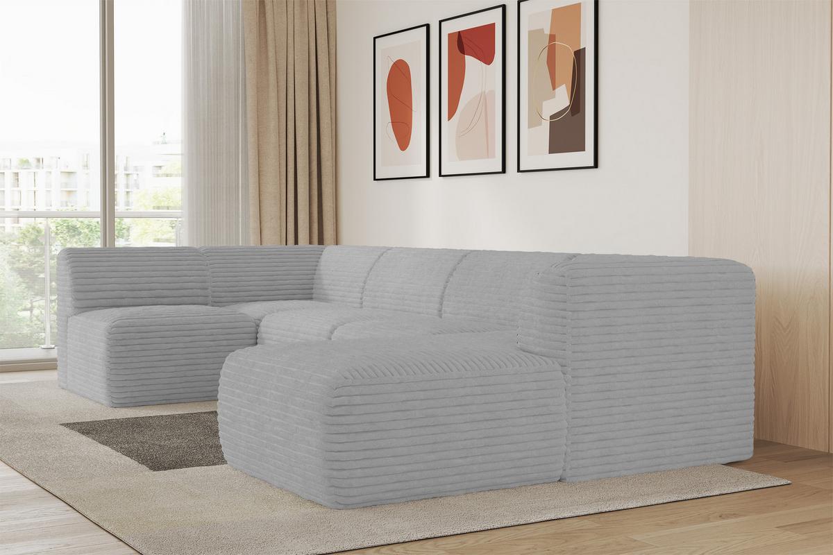 WOHNLANDSCHAFT Ottomane Rechts MOVO-L 345x180x78 cm Grau Cord - Graphitfarben, Holzwerkstoff/Kunststoff (180/78/345cm) - ALTDECOR