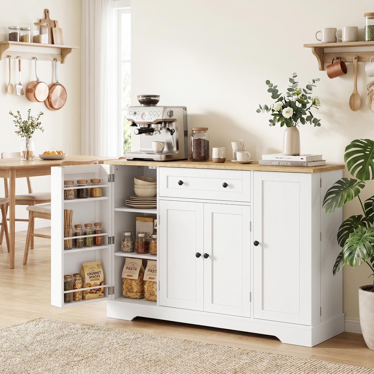 SIDEBOARD Spanplatte MDF Weiß - Schwarz/Weiß, Holzwerkstoff/Metall (40/83.5/138cm) - HOMCOM
