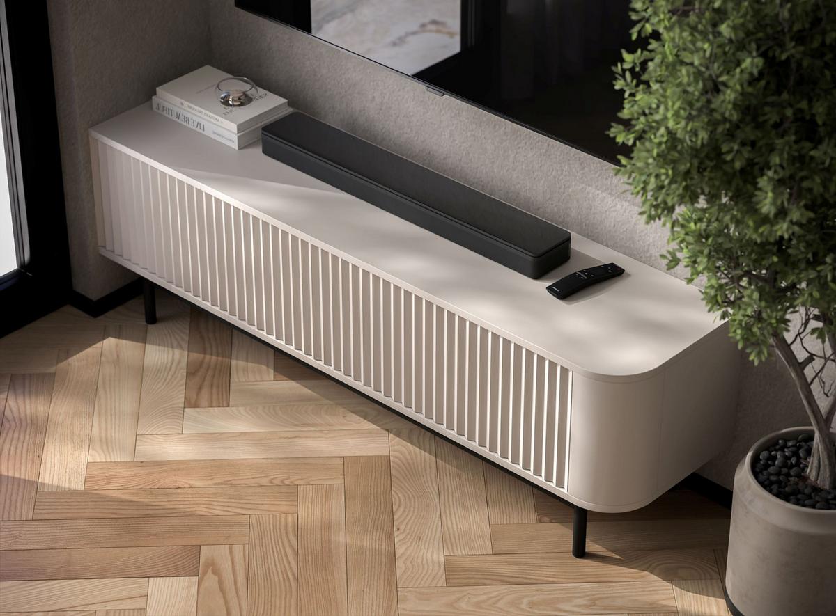 TV-LOWBOARD Aurora Kaschmir matt 140 cm mit Metallrahmen - Kaschmir/Schwarz, Holzwerkstoff/Metall (140/44/35cm) - Meble Lindner