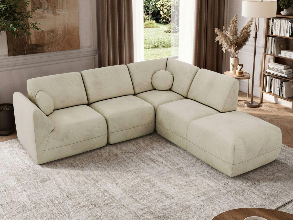 ECKSOFA NOARA 5M L Beige Velvet - Rechts - Beige/Schwarz, Kunststoff/Textil (267/244cm) - MKS