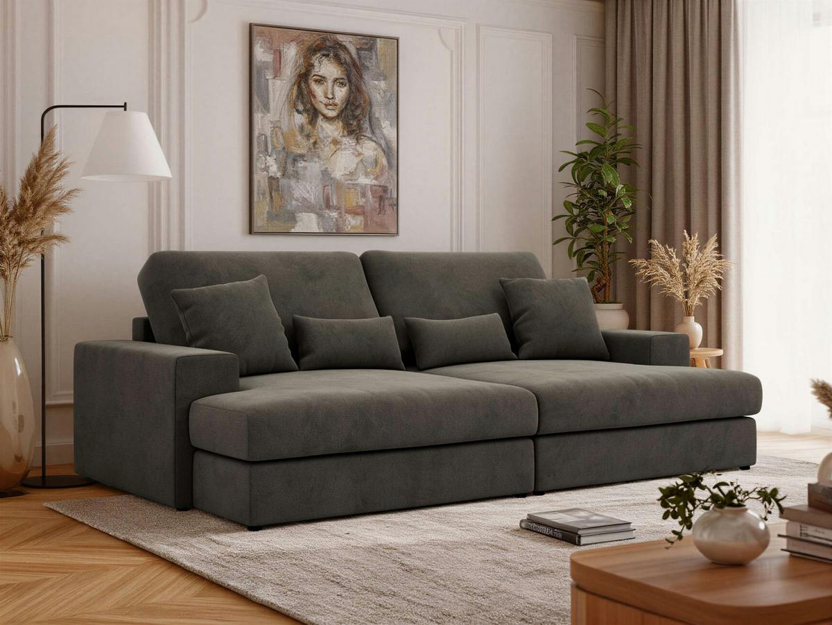 3-SITZER SOFA ANERO - Dunkelgrau Velvet - Dunkelgrau/Schwarz, Kunststoff/Textil (292/107/163cm) - MKS