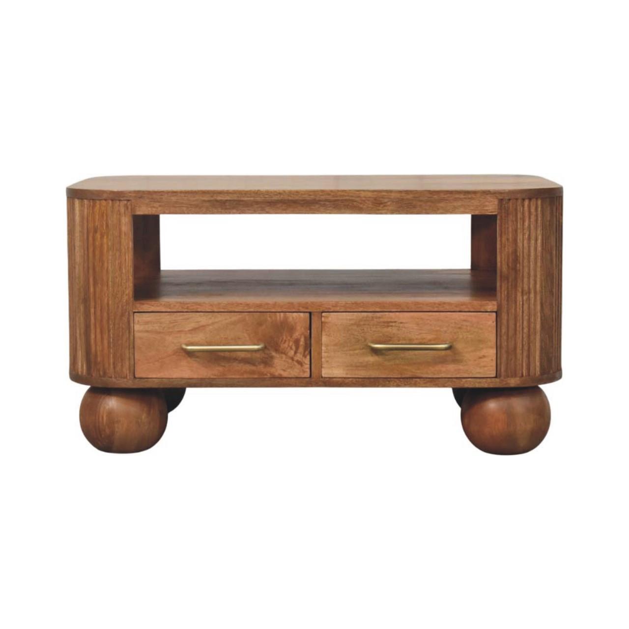 COUCHTISCH Briarwood Geriffelt, 2 Schubladen und Offenes Regal, Hellbraun - Beige/Messingfarben, Holz/Metall (55/85/46cm) - Artisan Furniture