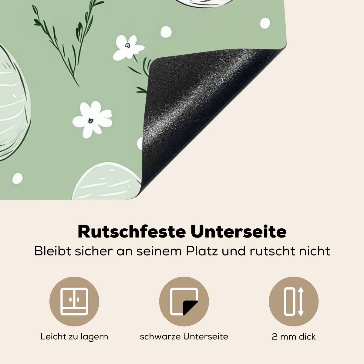 HERDABDECKPLATTE Grün - Eier - Muster Induktionsmatte 71x52 cm - Waldgrün, Kunststoff (71/52/0.2cm) - MuchoWow