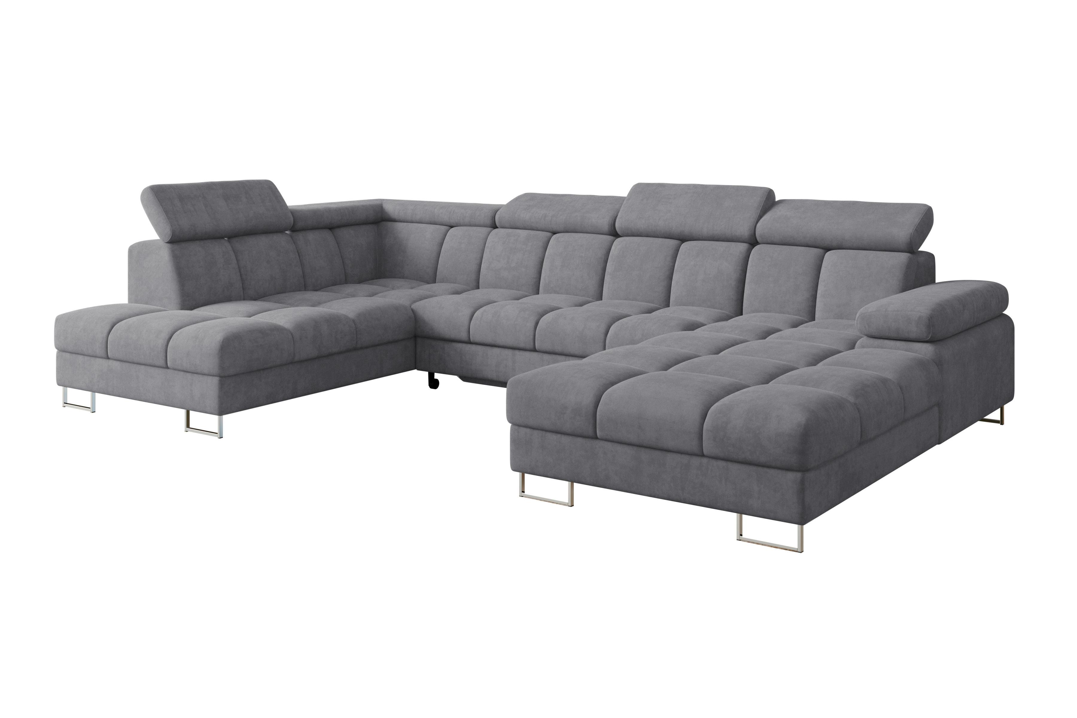 WOHNLANDSCHAFT mit Schlaffunktion und Bettkasten Ottomane Links COMA U 345x203x79 Grau Velours - Grau, Holzwerkstoff/Textil (345/79/203cm) - ALTDECOR