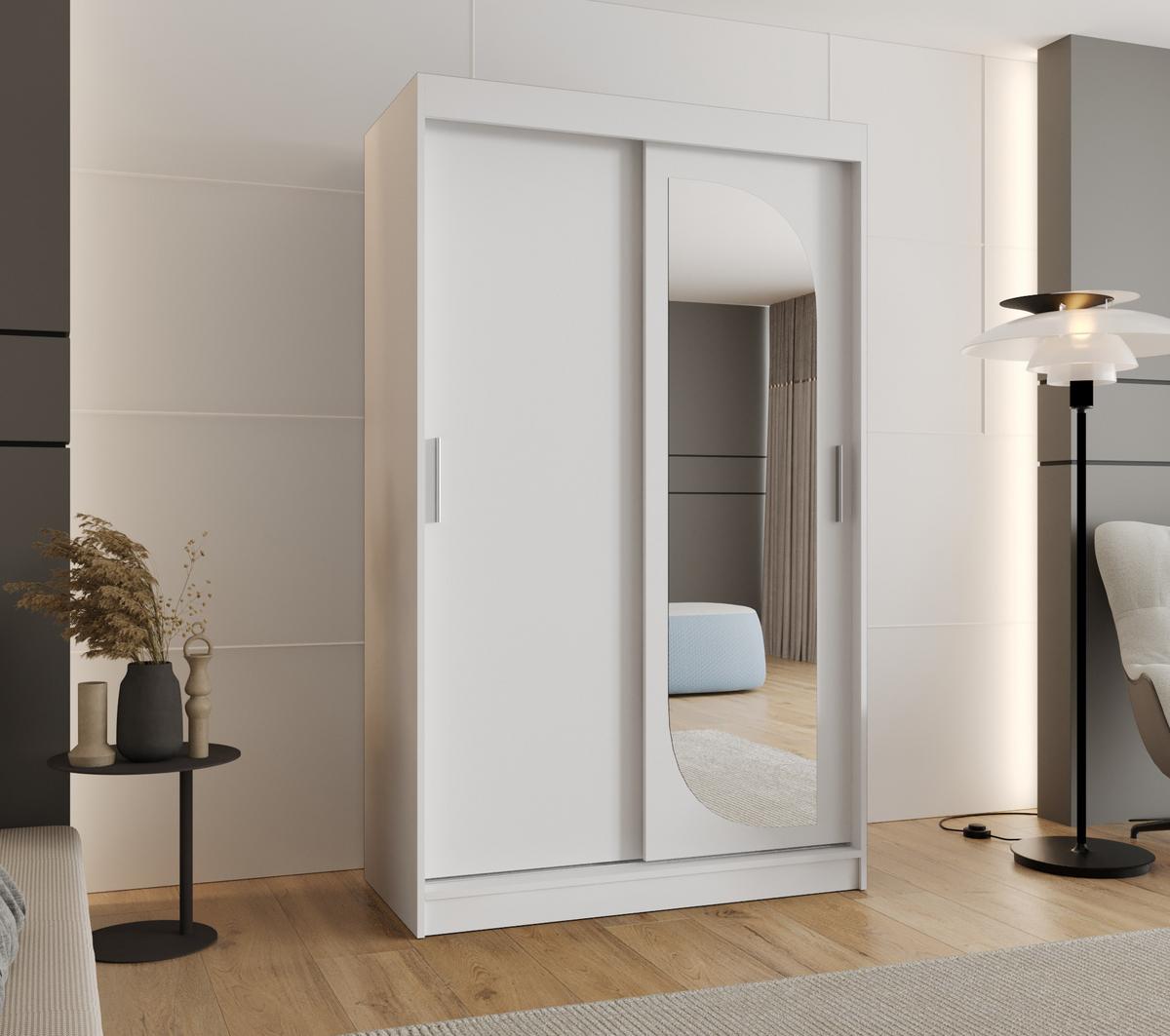 SCHIEBETÜRENSCHRANK mit Spiegel LUCY 200/120/62 2-türig - Silberfarben/Weiß, Holz (120/200/62cm) - MÖBEL KRYSPOL