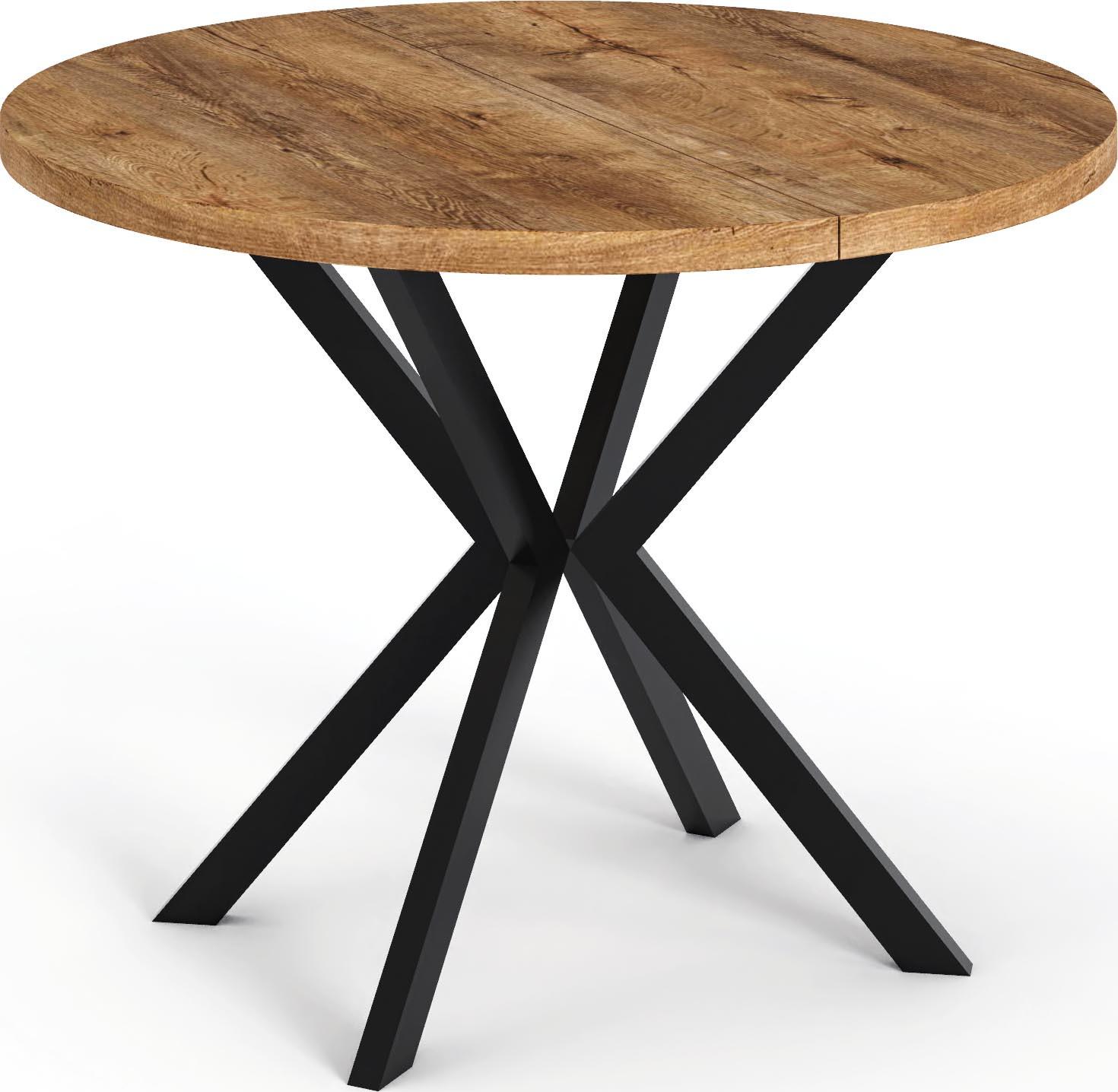 ESSTISCH Valeo runder ausziehbarer, Lefkas Eiche 100-180/100/76 cm - Alteiche/Schwarz, Holzwerkstoff/Metall (180/100/76cm) - WFL GROUP