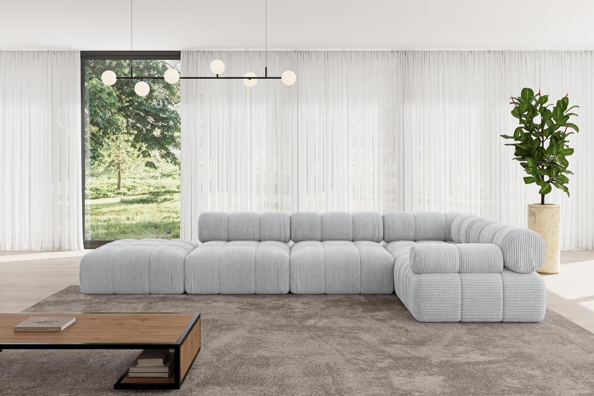 ECKSOFA modulares Sofa Felto-L2 - 380x190x70 cm Grau Cord - Grau, Holzwerkstoff/Textil (380/190cm) - ALTDECOR