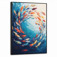 LEINWAND Bilder mit Rahmen - Meer - Fische - Bunt - Dynamisch - 70x100 - Hellblau, Textil (70/100cm) - MuchoWow