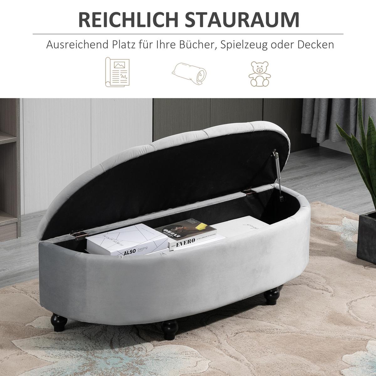 TRUHENBANK Velvet-Touch Grau - Schwarz/Grau, Holz/Kunststoff (46/42/120cm) - HOMCOM
