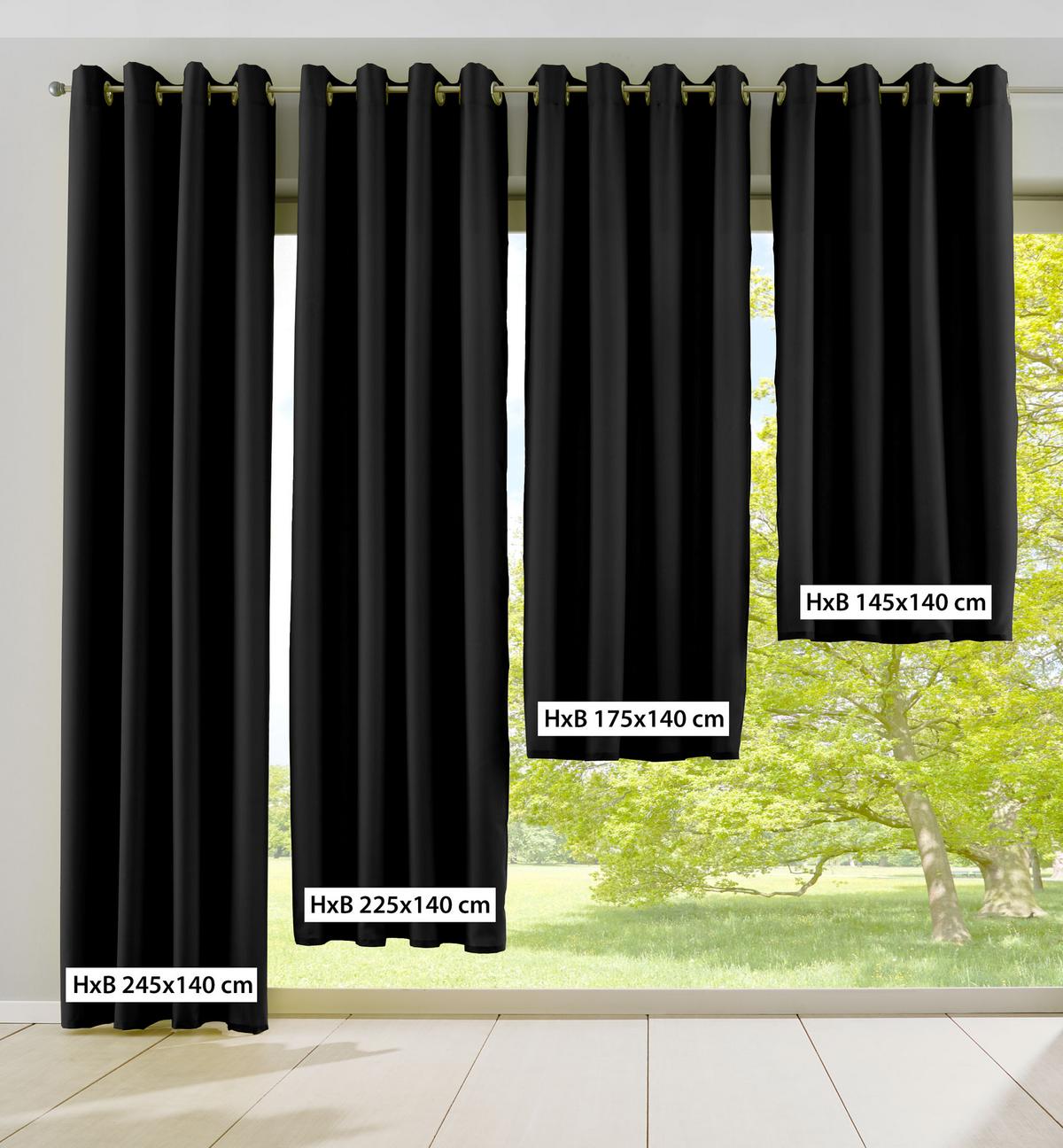 VORHANG 2ER SET PALERMO HxB 145x140 cm Schwarz - Schwarz, Textil (140/145cm) - Gardinenbox