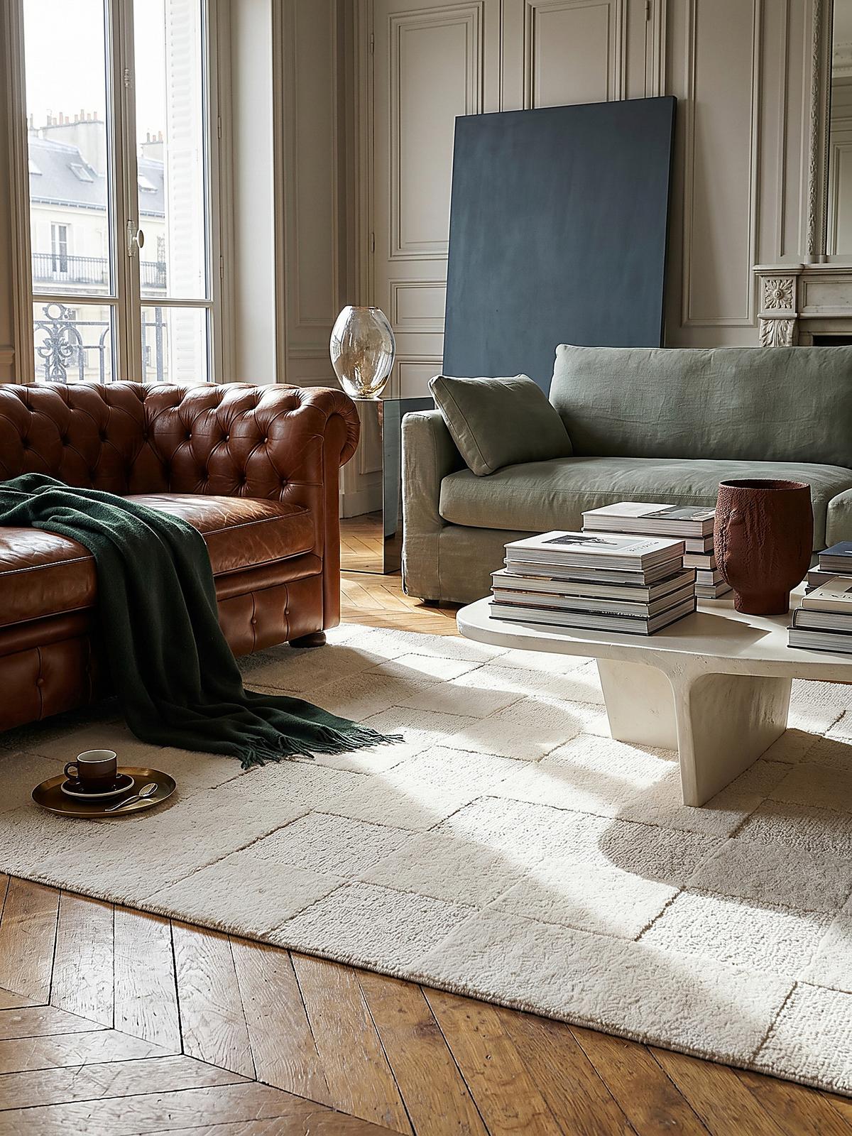 TEPPICH aus Wolle DEBEN in Elfenbein, mit Schachbrettmuster, 200 x 290 cm - Beige, Textil (200/290cm) - KADIMA DESIGN