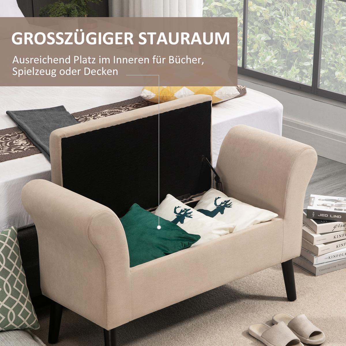 TRUHENBANK modern Gummiholz Beige - Beige, Kunststoff (41/65/111.5cm) - HOMCOM