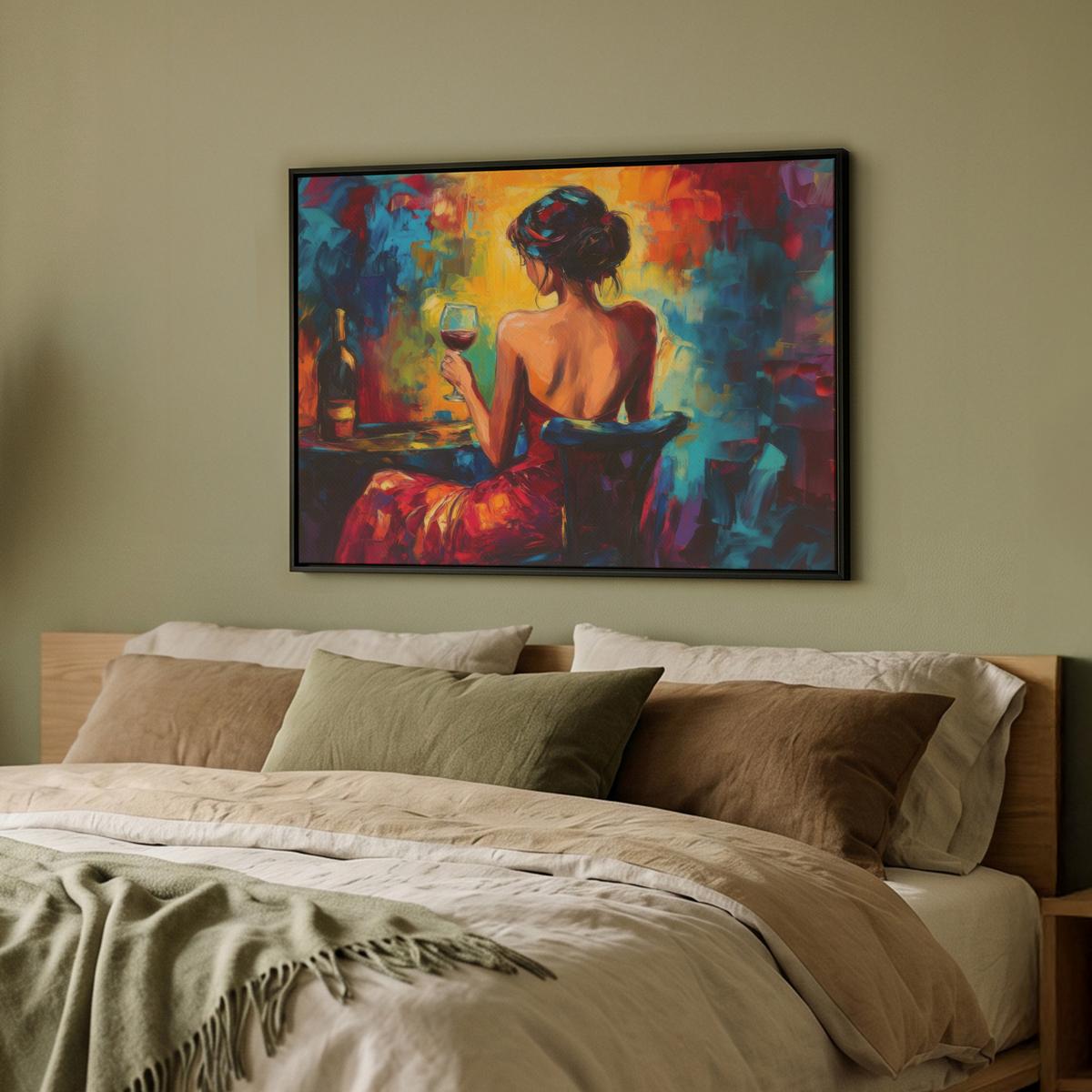 LEINWAND Bilder mit Rahmen - Wein - Frau - Stimmungsvoll - Farbenfroh - 70x50 - Bordeaux, Textil (70/50cm) - MuchoWow