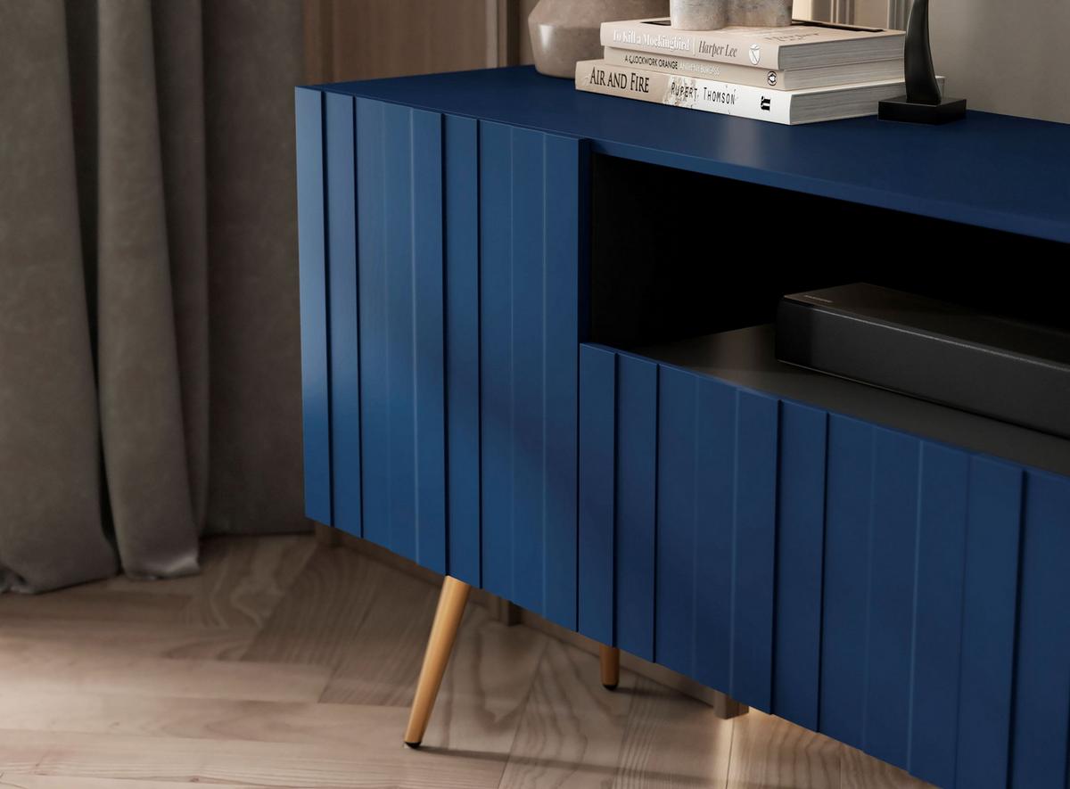 TV-LOWBOARD 2er-Set Elpis2 Marineblau mit goldenen Metallbeinen150 cm - Blau/Goldfarben, Holzwerkstoff (300/60.5/36.5cm) - Meble Lindner