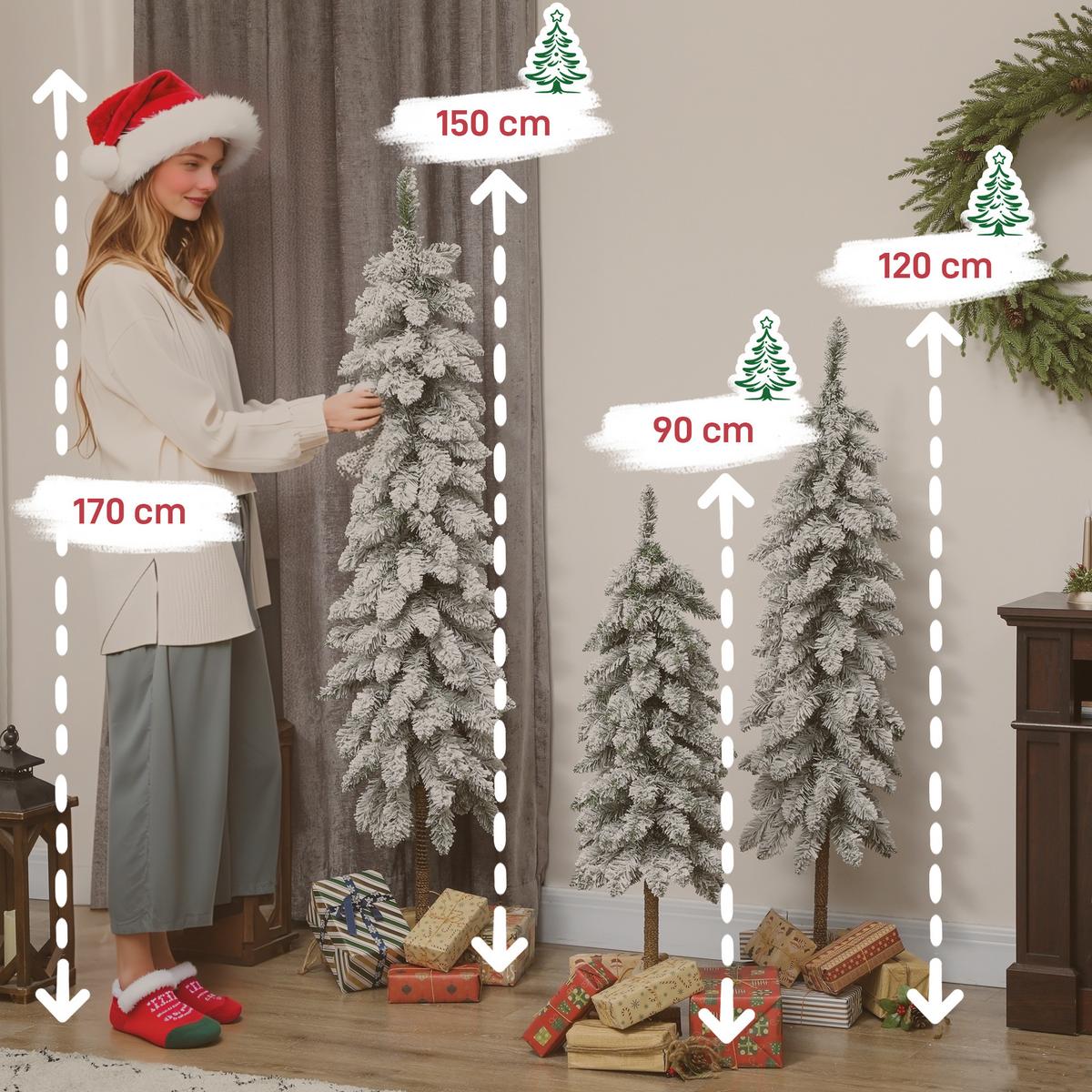 KÜNSTLICHER-WEIHNACHTSBAUM 3er-set mit Schnee 90/120/150 cm mit Metallständer - Grün, Kunststoff (150cm) - HOMCOM