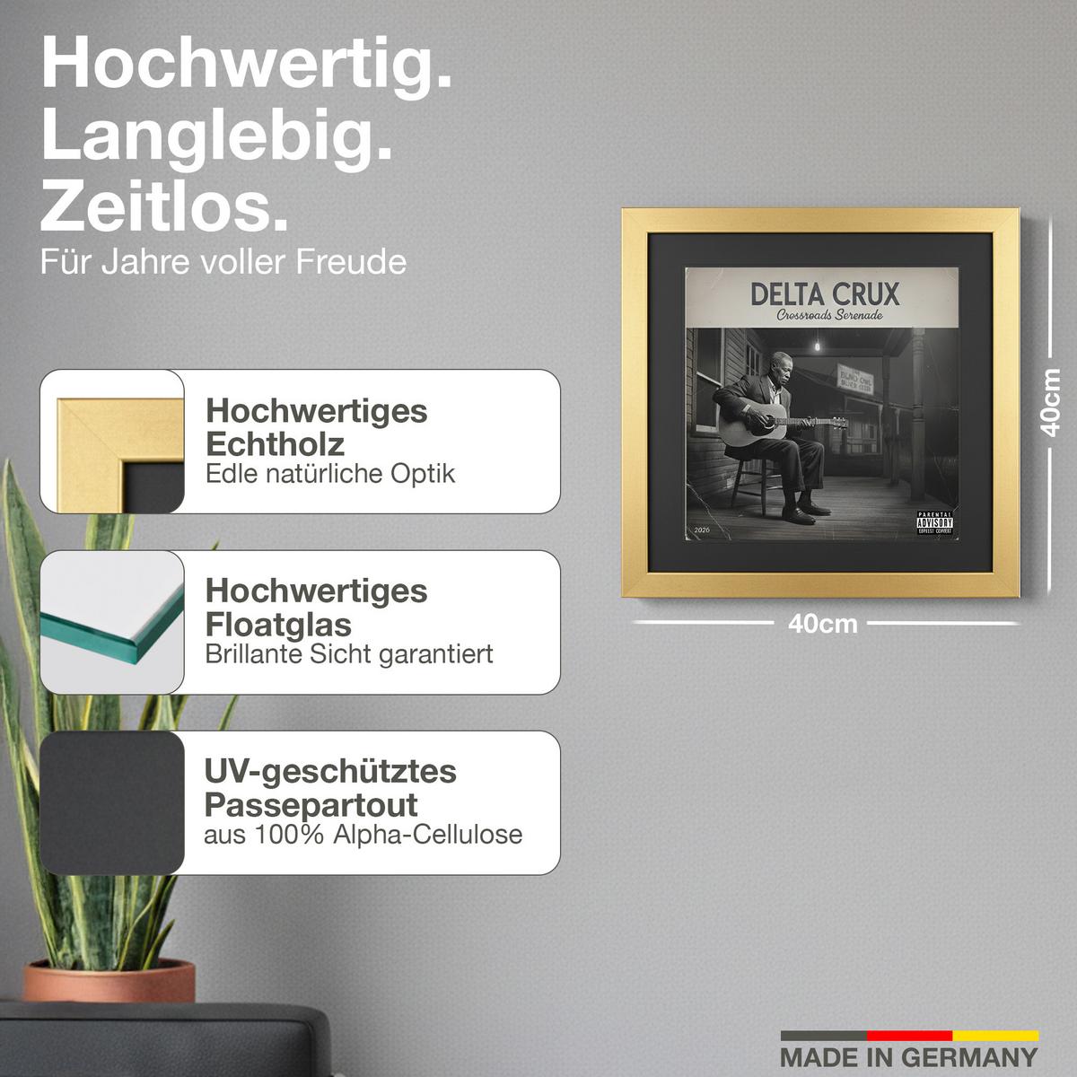 SCHALLPLATTEN RAHMEN 40/40 für das Cover - Goldfarben, Holz (40/40cm) - K-Möbel