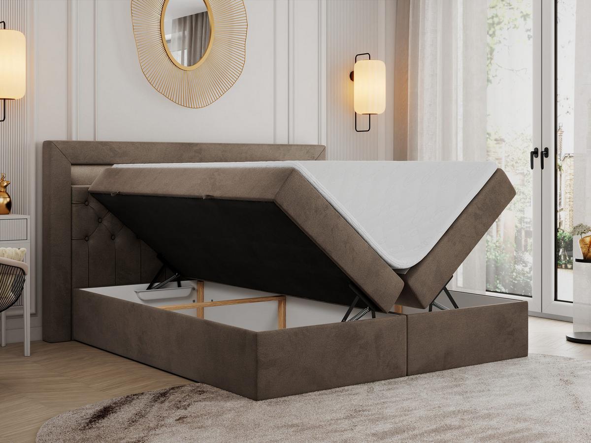 BOXBETT GOLD-6 LED 120/200 Braun Velvet - H4 - Braun, Holz/Textil (120/200cm) - MKS