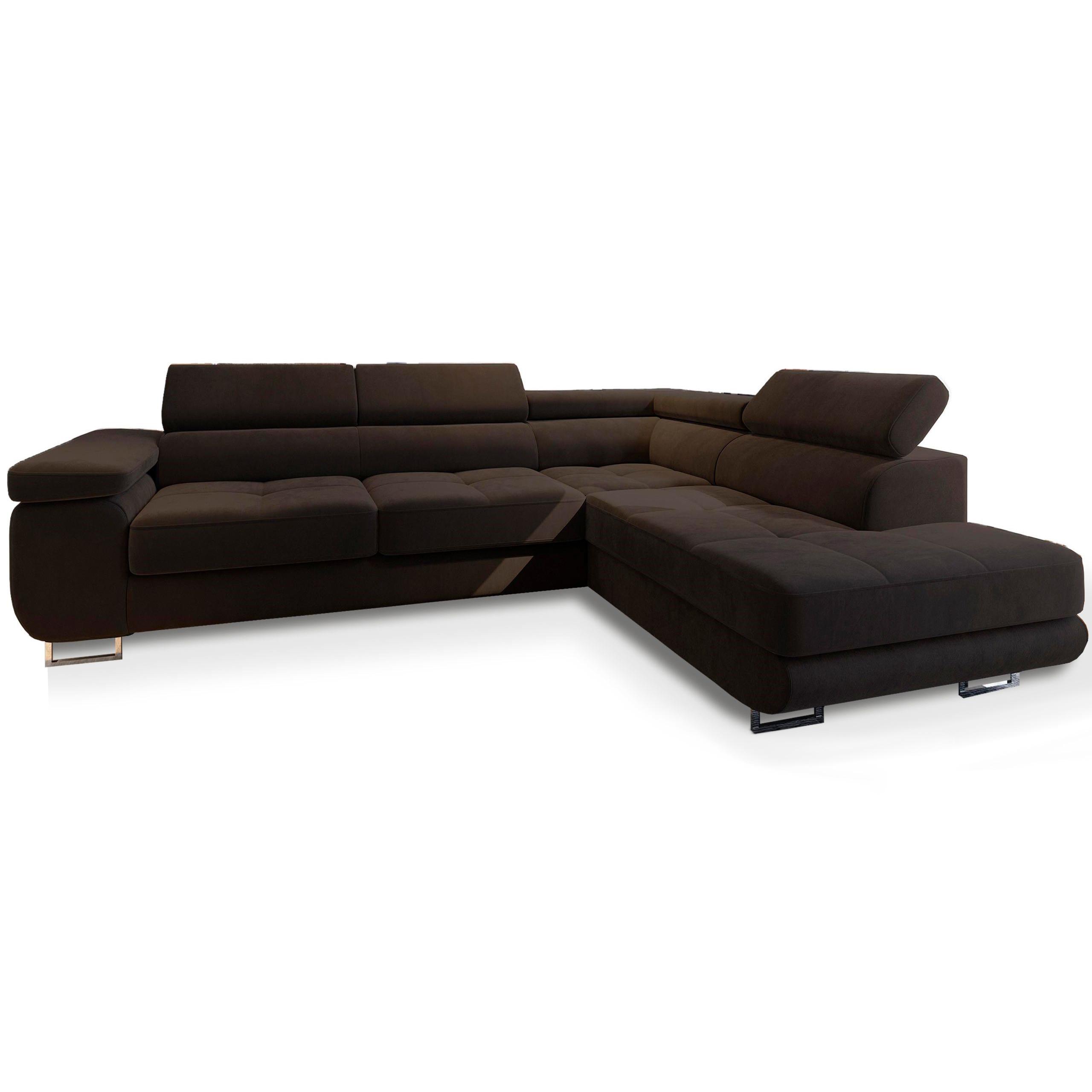 ECKSOFA SELVA R-S Braun Velours-Stoff mit Schlaffunktion - Silberfarben/Braun, Holz/Holzwerkstoff (275/202cm) - MASSENO