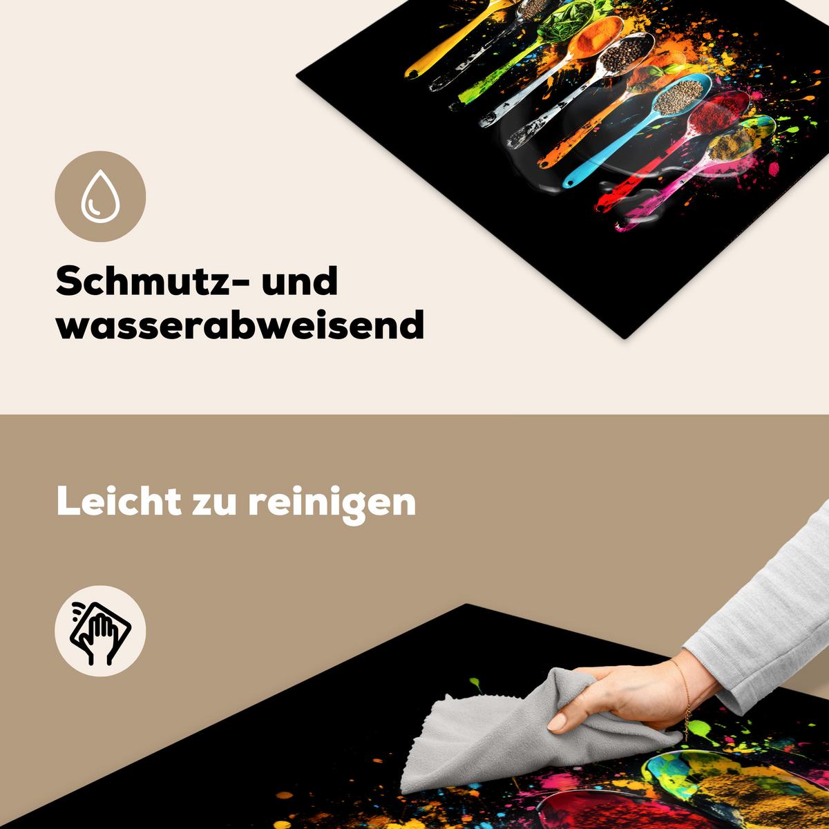 HERDABDECKPLATTE Löffel - Gewürze - Modern - Graffiti - Farbe - Farbenfroh Abdeckung Ceranfeld 57.6x51.6 cm - Multicolor, Kunststoff (57.6/51.6/0.2cm) - MuchoWow