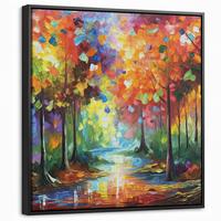 LEINWAND Bilder mit Rahmen - Landschaft - Wald - Farben - Natur - 50x50 - Multicolor, Textil (50/50cm) - MuchoWow