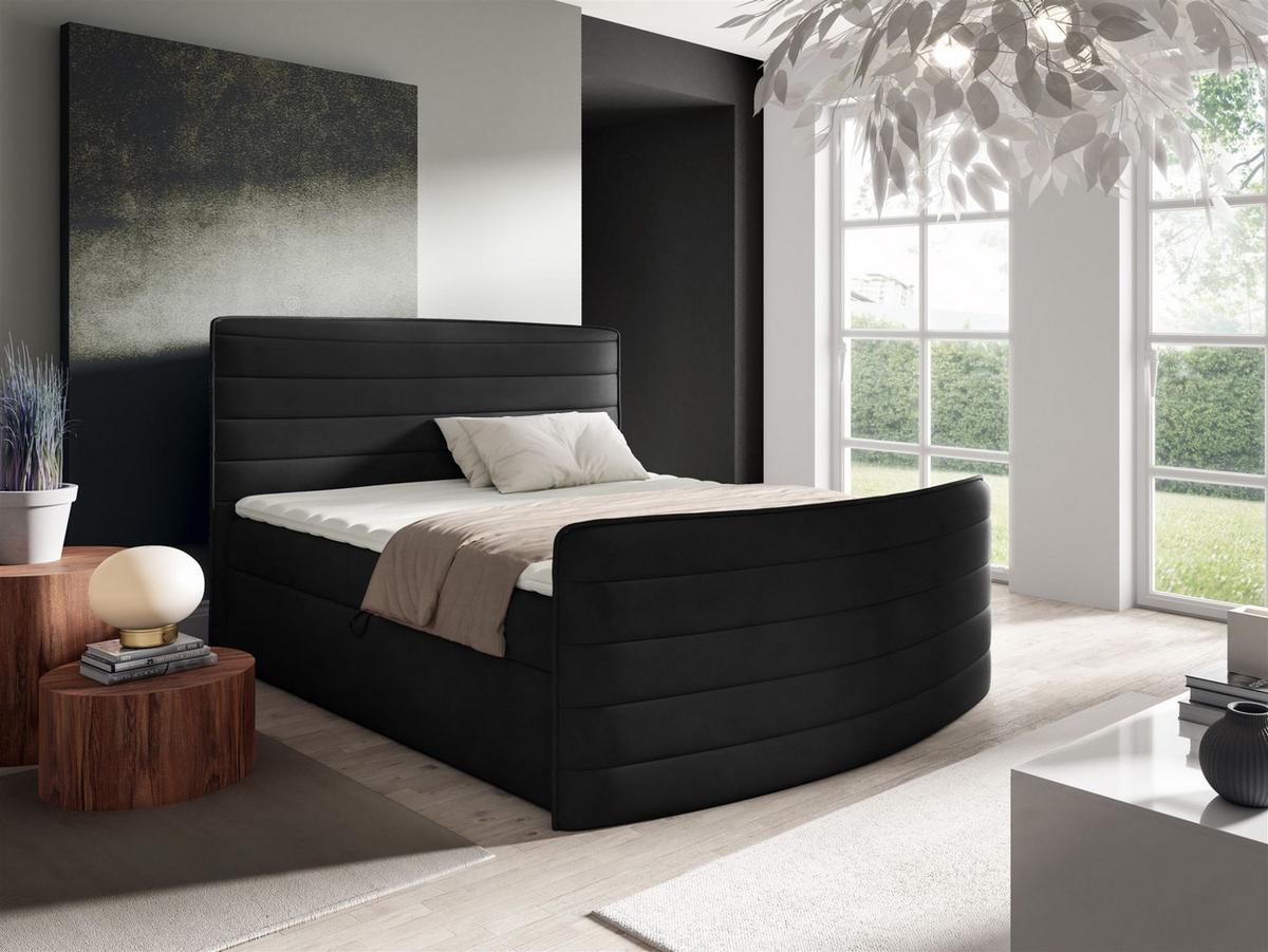 BOXBETT Ambra In Elisa Velvet - Schwarz, Holzwerkstoff/Textil (140/200cm) - Fun Möbel