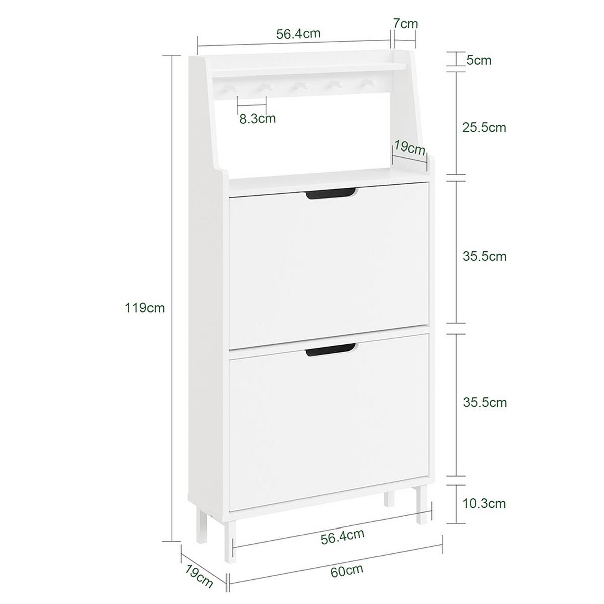 SCHUHSCHRANK mit 2 Türen Weiß 60x19x119cm Modern - Weiß, Holzwerkstoff (19/119/60cm) - SoBuy