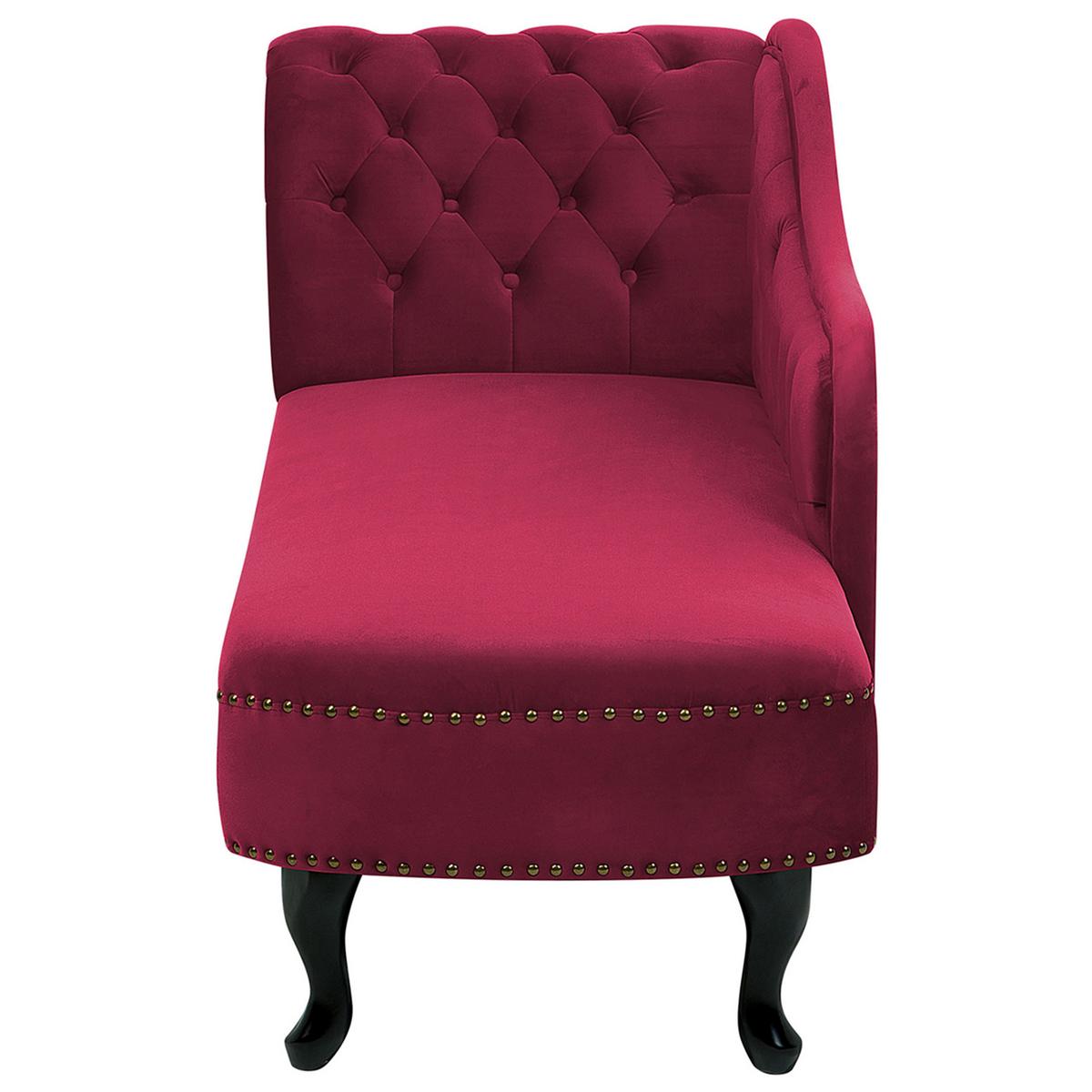 CHAISELONGUE Samtstoff burgunderrot linksseitig Nimes - Rot/Schwarz, Textil (170/79/61cm) - Beliani