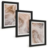 BILDER SET 3er Set - 20x30 cm Schwarzer Rahmen - abstrakte Marmortexturen - Schwarz, Kunststoff (20/30cm) - TULUP