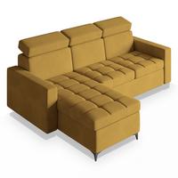 ECKSOFA KAME Gelb Plüsch-Stoff mit Schlaffunktion - Gelb/Schwarz, Holz/Textil (227/168cm) - MASSENO
