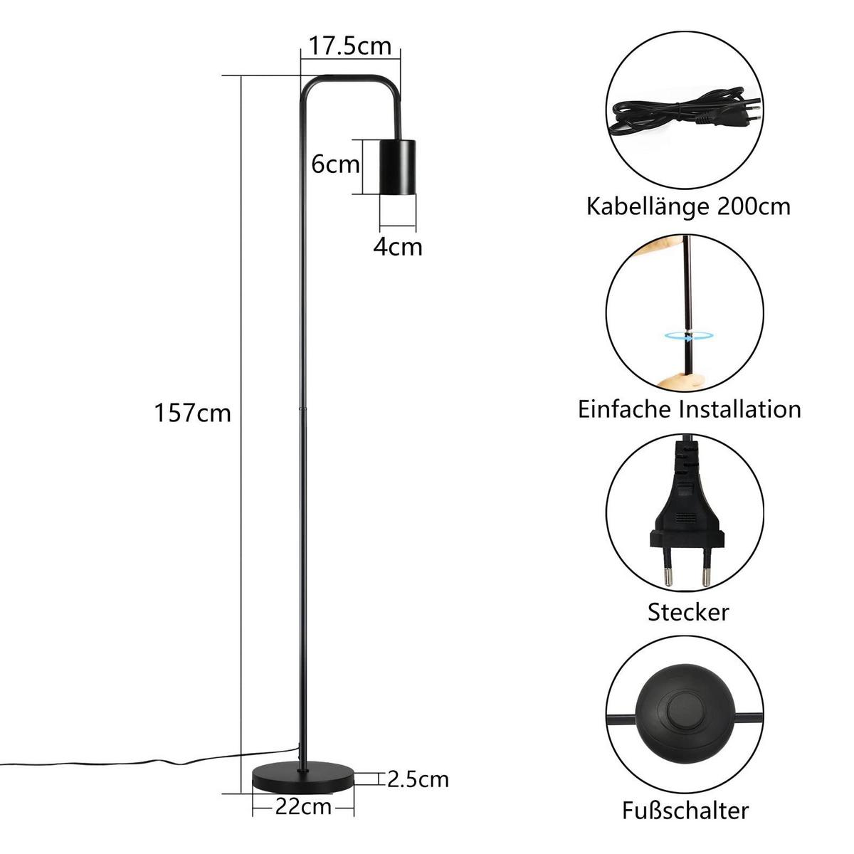 STEHLAMPE Zyvva 28.5/28.5/157.0 cm - Schwarz, Metall (28.5/28.5/157cm) - ZMH