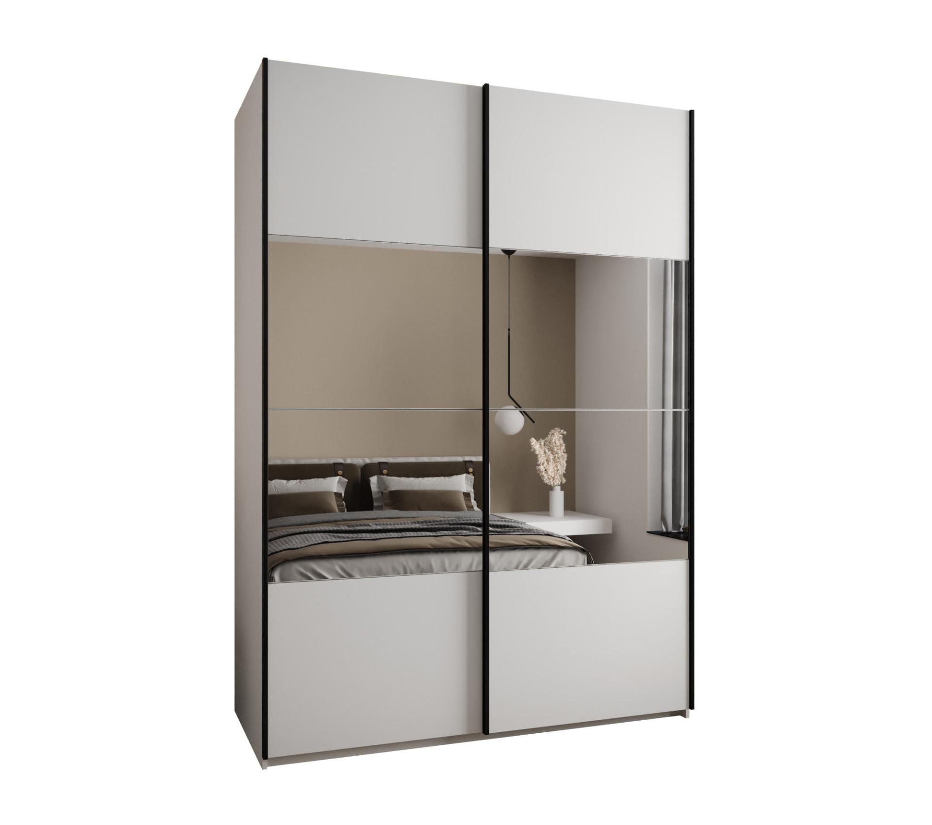 SCHWEBETÜRENSCHRANK 245,5/180/64 2-türig - Schwarz/Weiß, Holz/Metall (180/245/64cm) - Abiks Möbel
