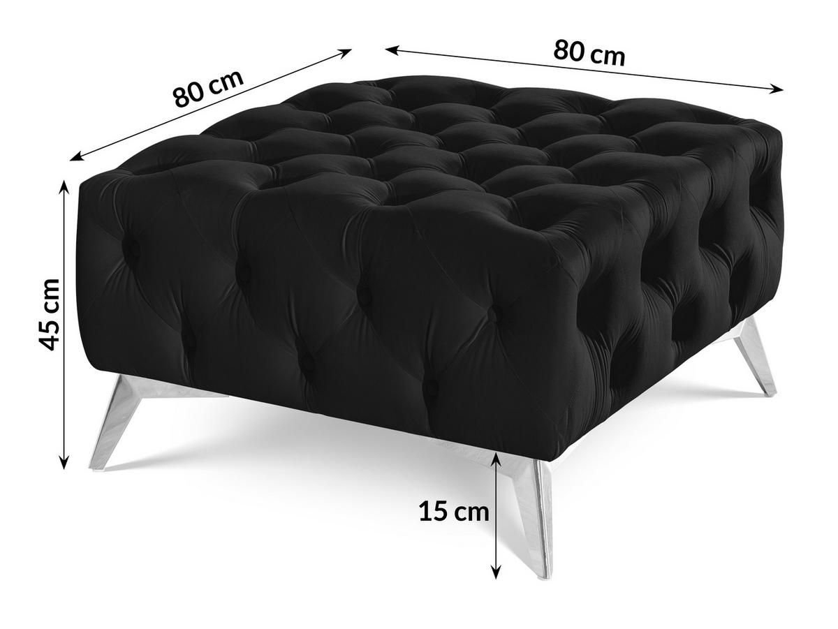 HOCKER Chesterfield Whitby Schwarz Samt mit silbernen Füßen - Silberfarben/Schwarz, Holz/Textil (80/45/80cm) - S-Style Möbel