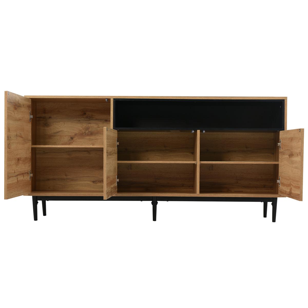 SIDEBOARD Schwarzer mit Türen und offenen Regalen, 160/35/76cm - Eichefarben, Holzwerkstoff/Metall (160/76/35cm) - Urban Meuble