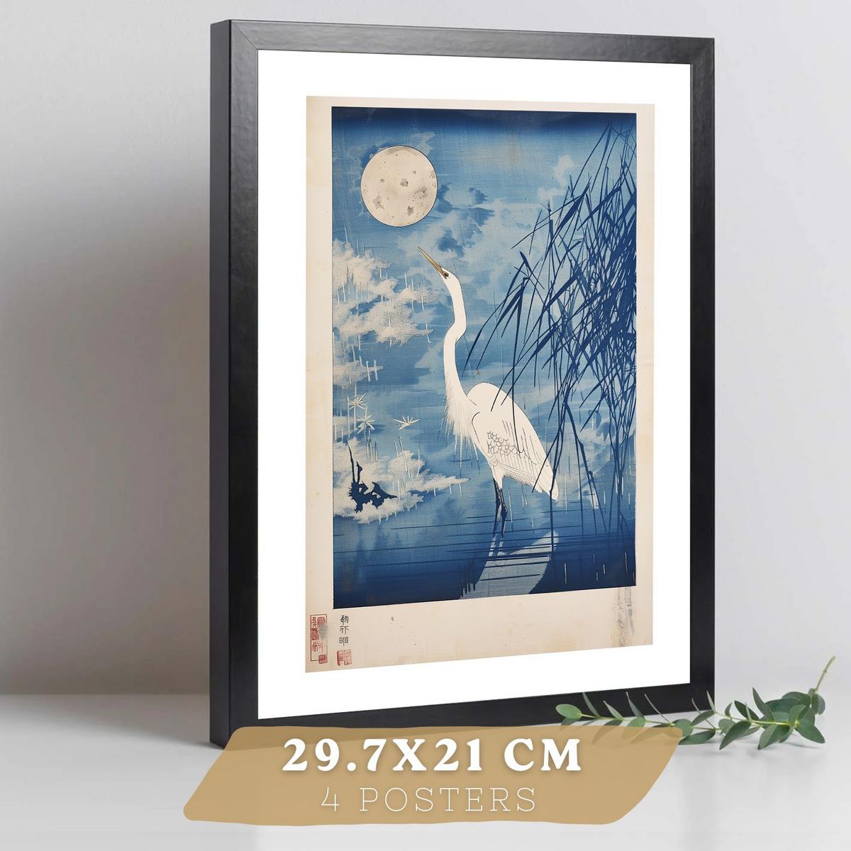 POSTER 4er Bilder-Set Wandbilder Japanisch modern Wohnzimmer Deko, Schlafzimmer, Küche, Badezimmer Schwarzer Rahmen A4 - Schwarz, Papier (29.7/1/21cm) - Nacnic