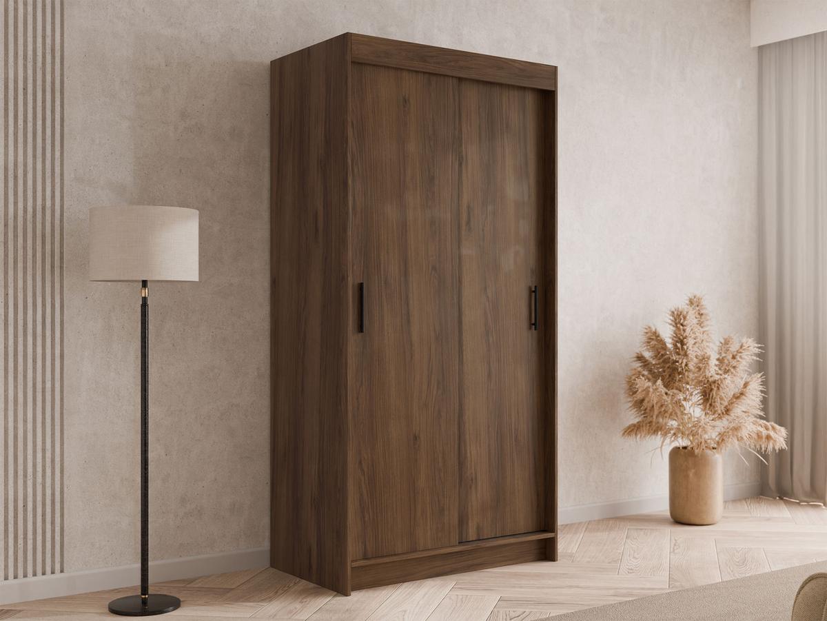 SCHIEBETÜRENSCHRANK Infinity I 120 - Nussbaumfarben/Schwarz, Holzwerkstoff/Kunststoff (120/200/58cm) - MIRJAN24