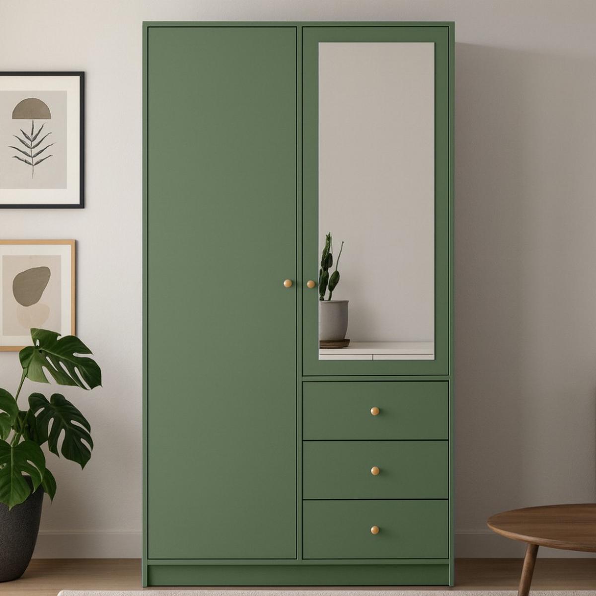 DREHTÜRENSCHRANK Solea Lux mit 2 Türen und 3 Schubladen, Grün - Goldfarben/Grün, Holzwerkstoff (100/200/57.5cm) - Beautysofa