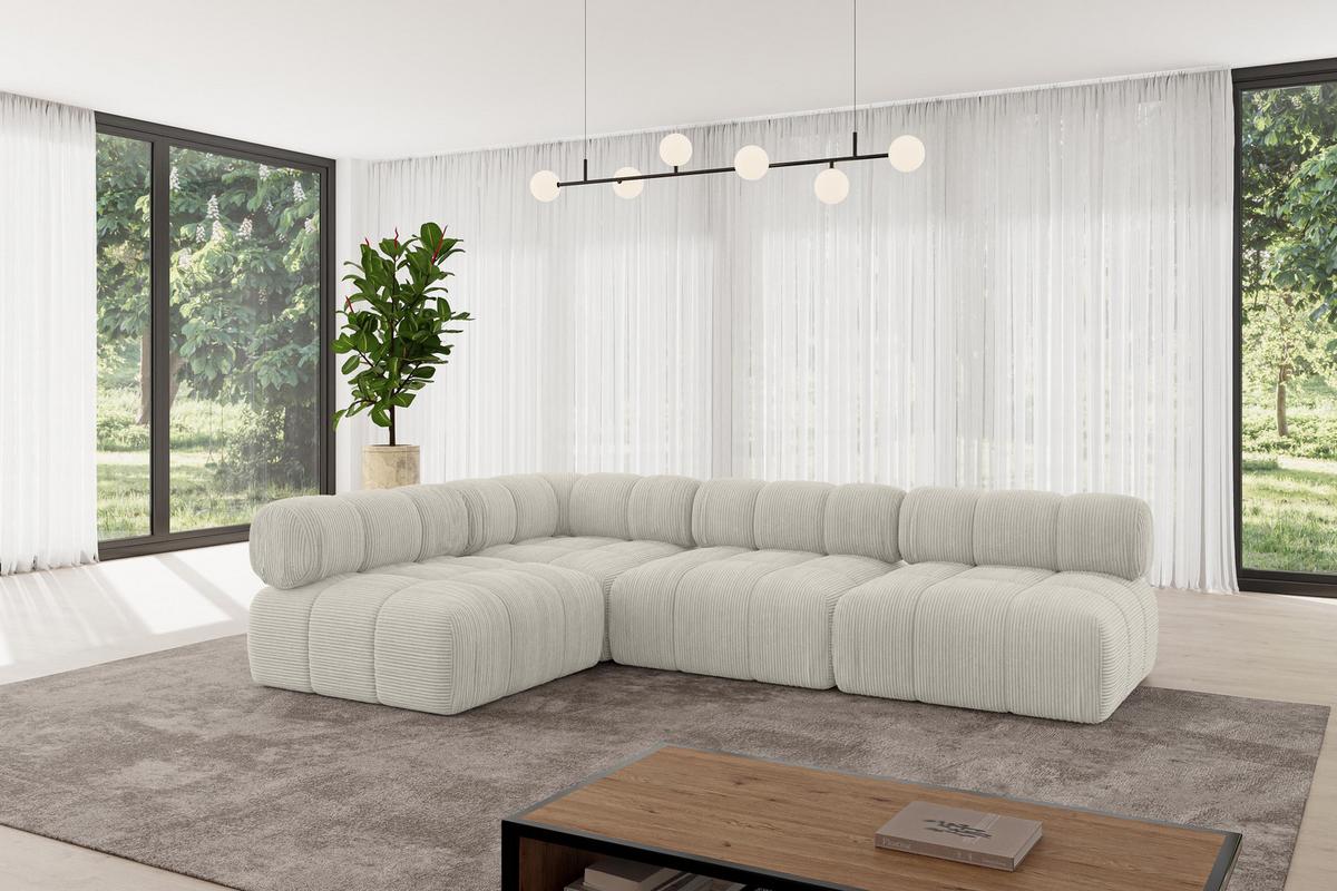 ECKSOFA modulares Sofa Samaro-L2 - 285x190x70 cm Creme Cord - Hellgrau/Creme, Holzwerkstoff/Textil (285/190cm) - ALTDECOR