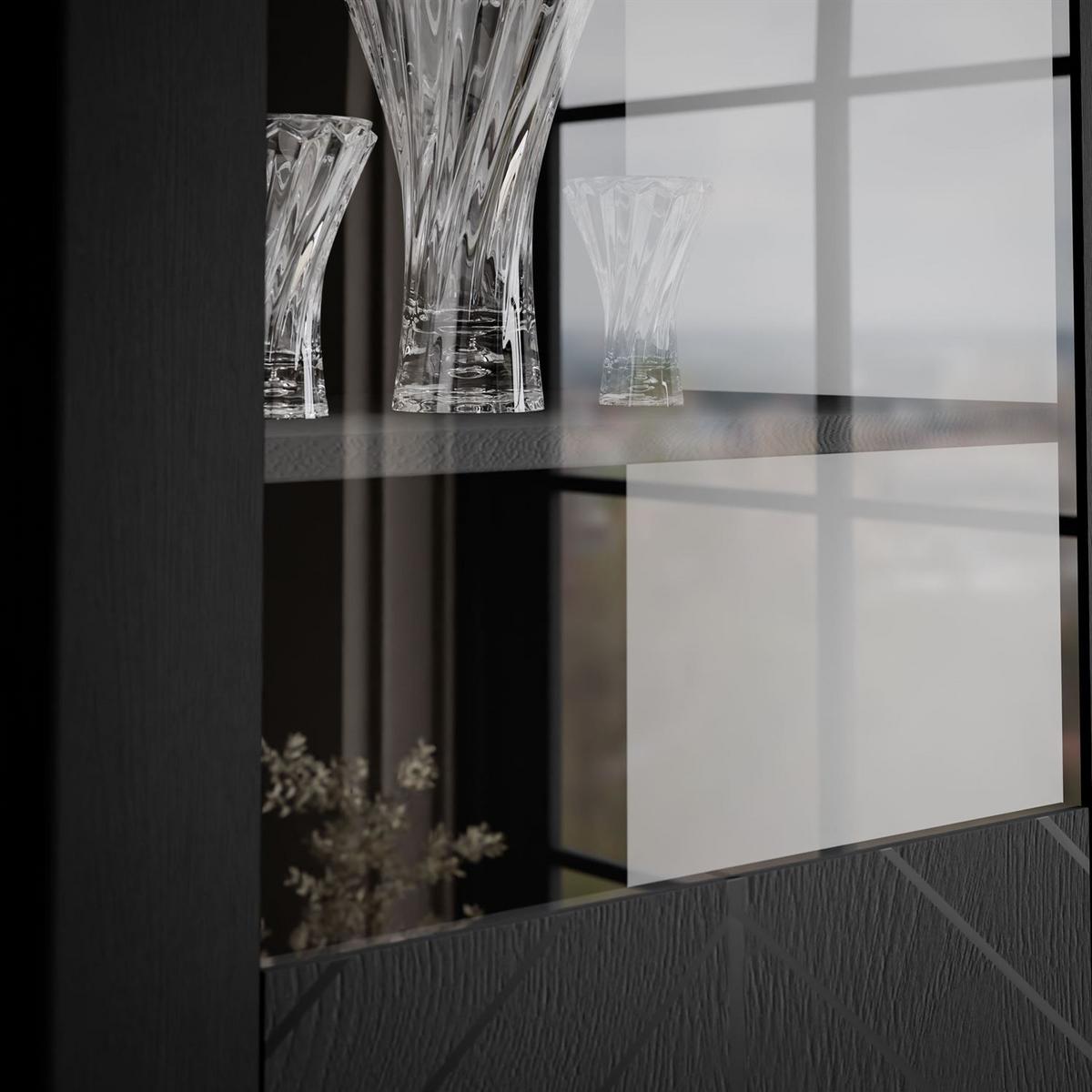 GLASVITRINE LUMI, Schwarz - Schwarz, Holzwerkstoff (60/197/41cm) - Lookway