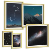 BILDER SET 5er Set - 50x50 cm & 20x30 cm & 40x60 cm Goldrahmen - Weltraumlandschaften von Galaxien - Goldfarben, Kunststoff (40/60cm) - TULUP