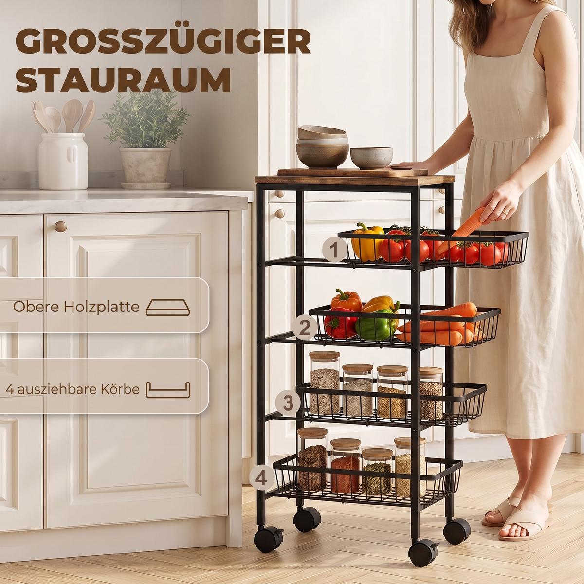 AUFBEWAHRUNGSWAGEN Spanplatte Rustikal-Braun - Braun, Holzwerkstoff (24/81.5/40cm) - HOMCOM