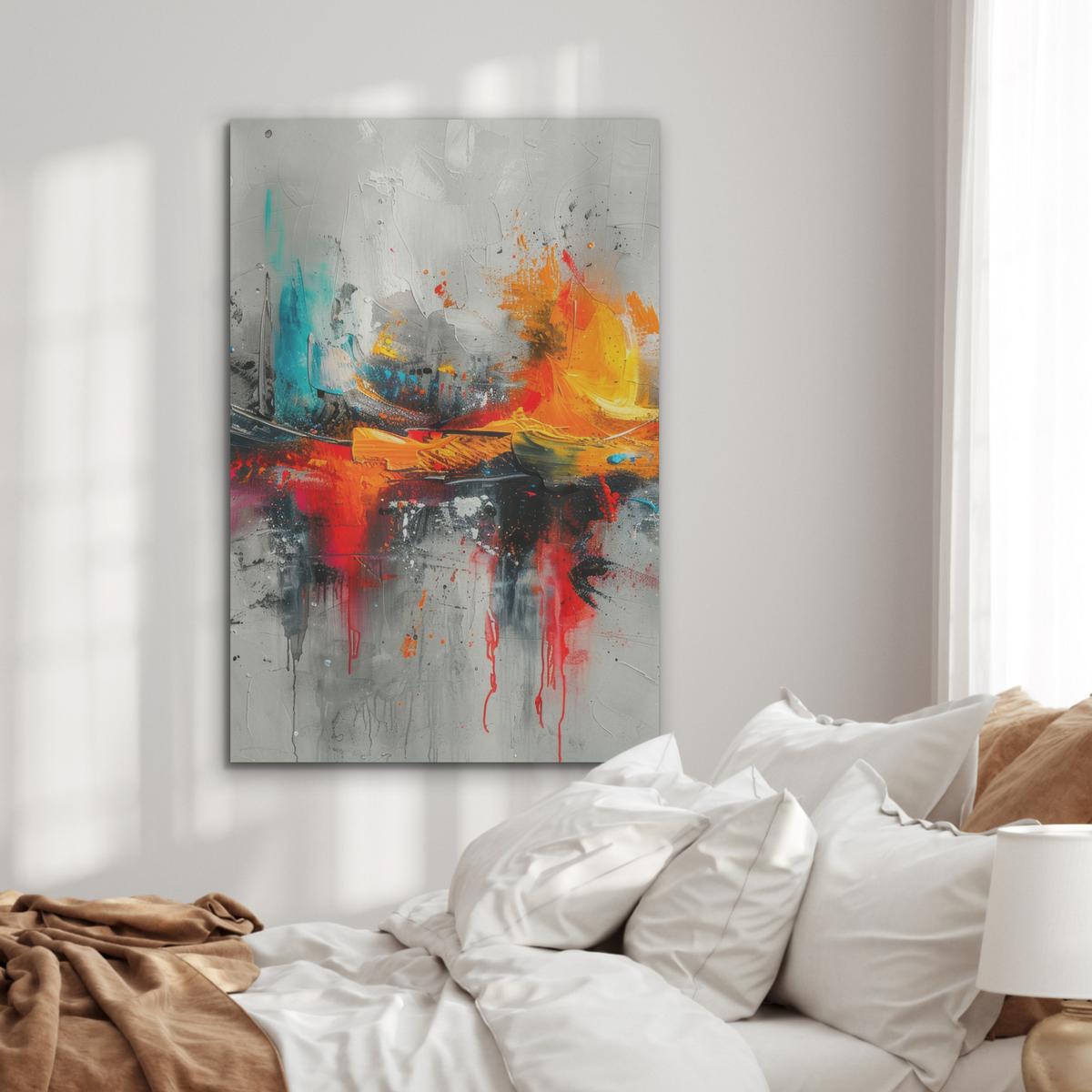 AKUSTIKBILD Moderne Kunst - Orange - Grau - Abstrakt Wanddeko 70x100 cm - Hellgrau, Kunststoff (70/100/0.9cm) - MuchoWow