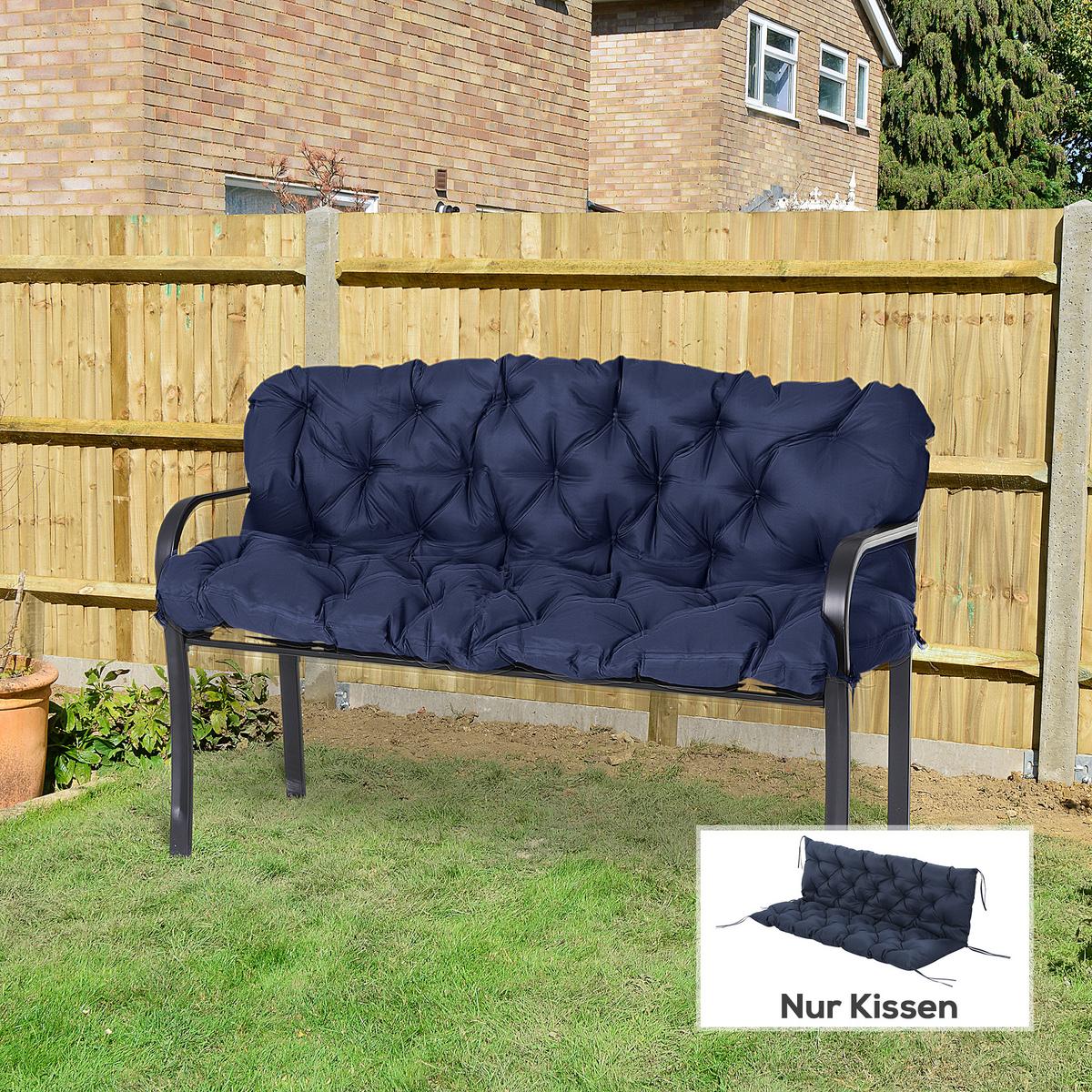 3 Sitzer Bankauflage 150 x 98 x 8 cm, Bankkissen mit Bändern, Sitzkissen Blau - Blau, Kunststoff (150/8/98cm) - Outsunny