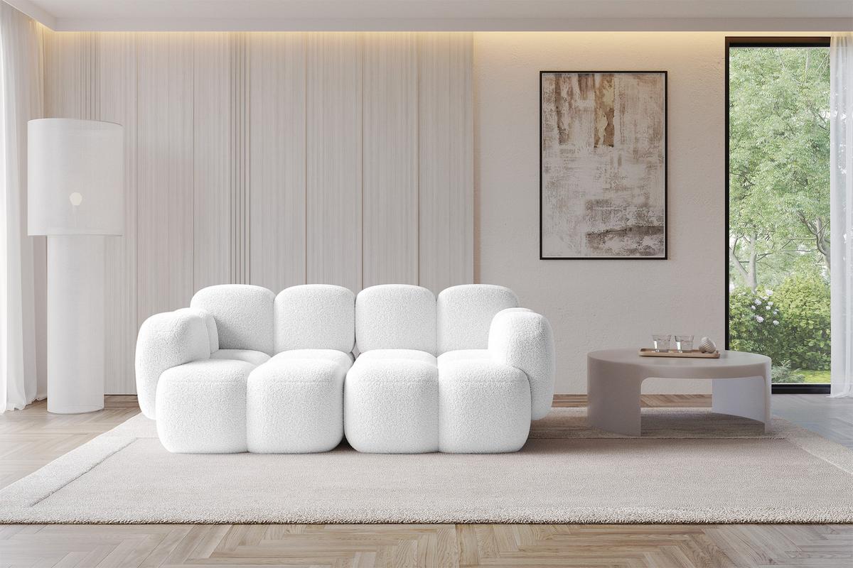 2-SITZER modulares Sofa Miko-S1 214x118x75 cm Weiß Bouclé - Schwarz/Weiß, Holzwerkstoff/Kunststoff (214/75/118cm) - ALTDECOR