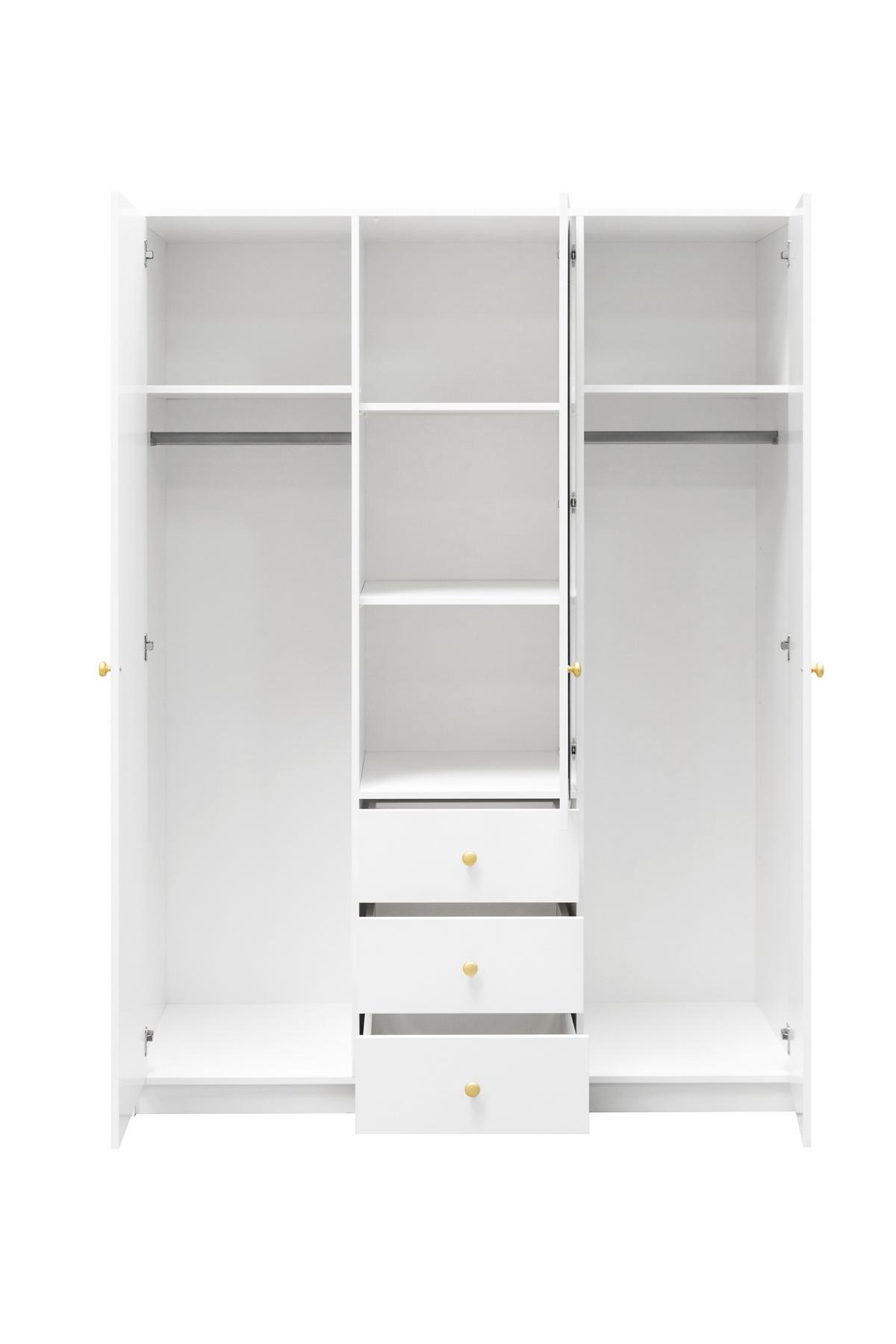 DREHTÜRENSCHRANK GALIO 149/200/57,5 cm 3-türig mit Spiegel Weiß - Weiß, Holzwerkstoff (149/200/57.5cm) - MASSENO