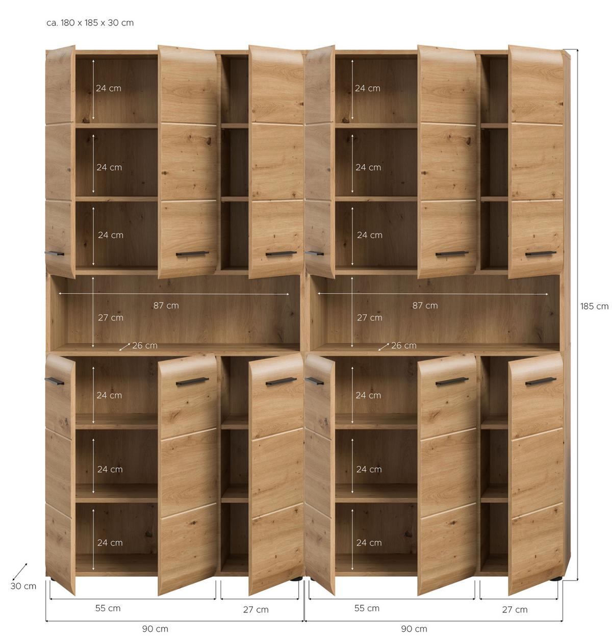 BADEZIMMERSCHRÄNKE Eiche Artisan, 2x Mehrzweckschrank 180 cm, viel Stauraum, Cover - Schwarz/Eiche Artisan, Holzwerkstoff/Kunststoff (180/185/30cm) - Inn.Furn