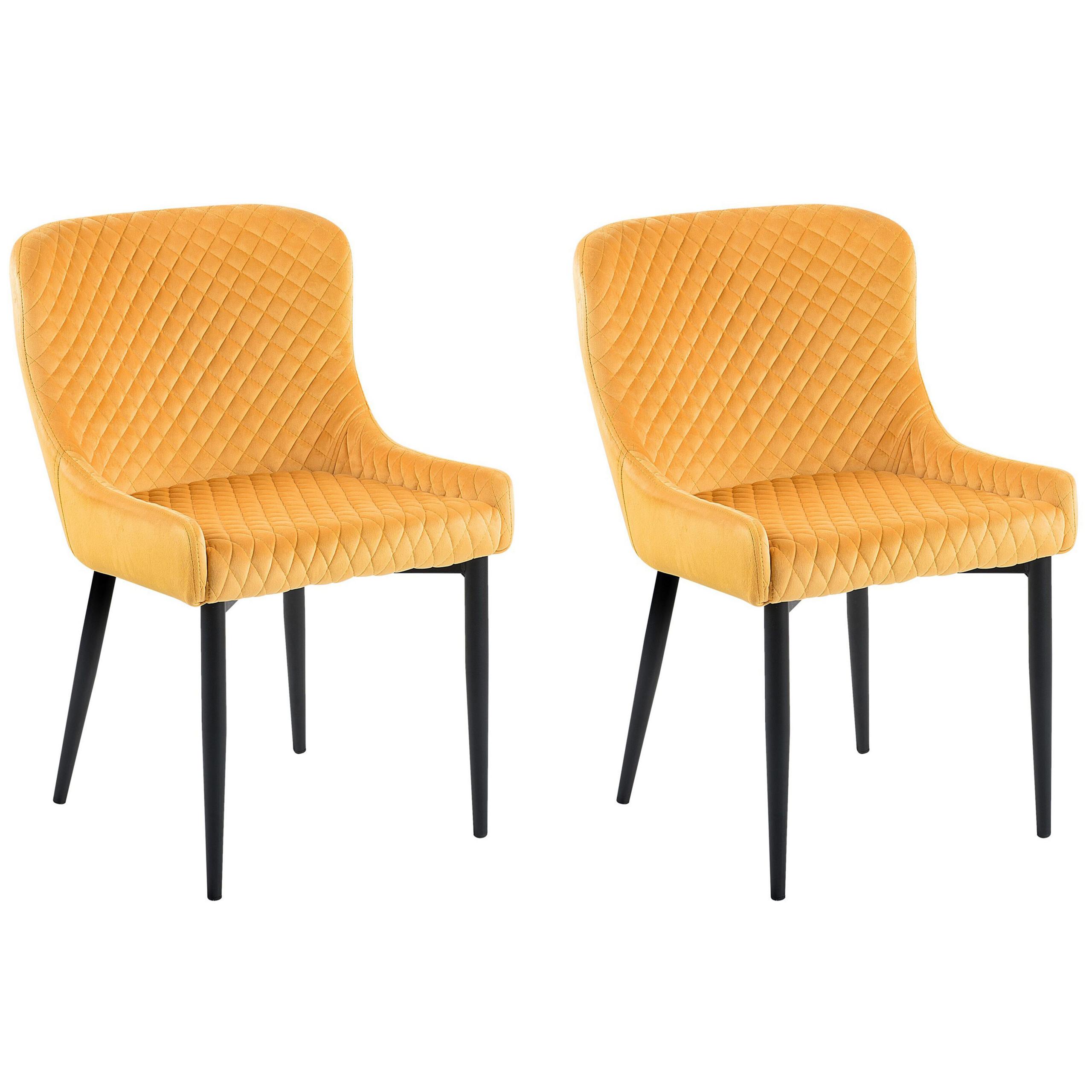ESSZIMMERSTUHL 2er-Set Samtstoff Gelb Solano - Gelb, Textil/Metall (51/82/52cm) - Beliani