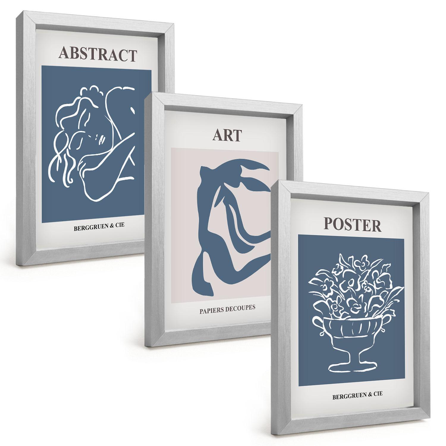 BILDER SET 3er Set - 20x30 cm Silberner Rahmen - Matisses stilvolle abstrakte Muster - Silberfarben, Kunststoff (20/30cm) - TULUP